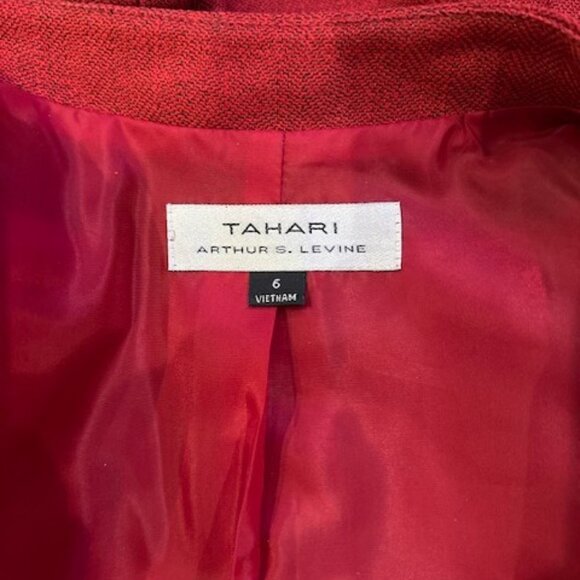 Tahari ASL Crimson Red and Black 2-Piece Belted Skirt Suit - Picture 8 of 9